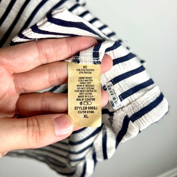 IC by Connie K Navy Blue Striped Top Coat Lagenlook Oversized One-Button Sz XL - Picture 6 of 7